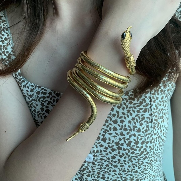Gold Snake Wrap Necklace Bracelet | Multi-Wear Collar, Choker, Arm Cuff - Picture 11 of 13
